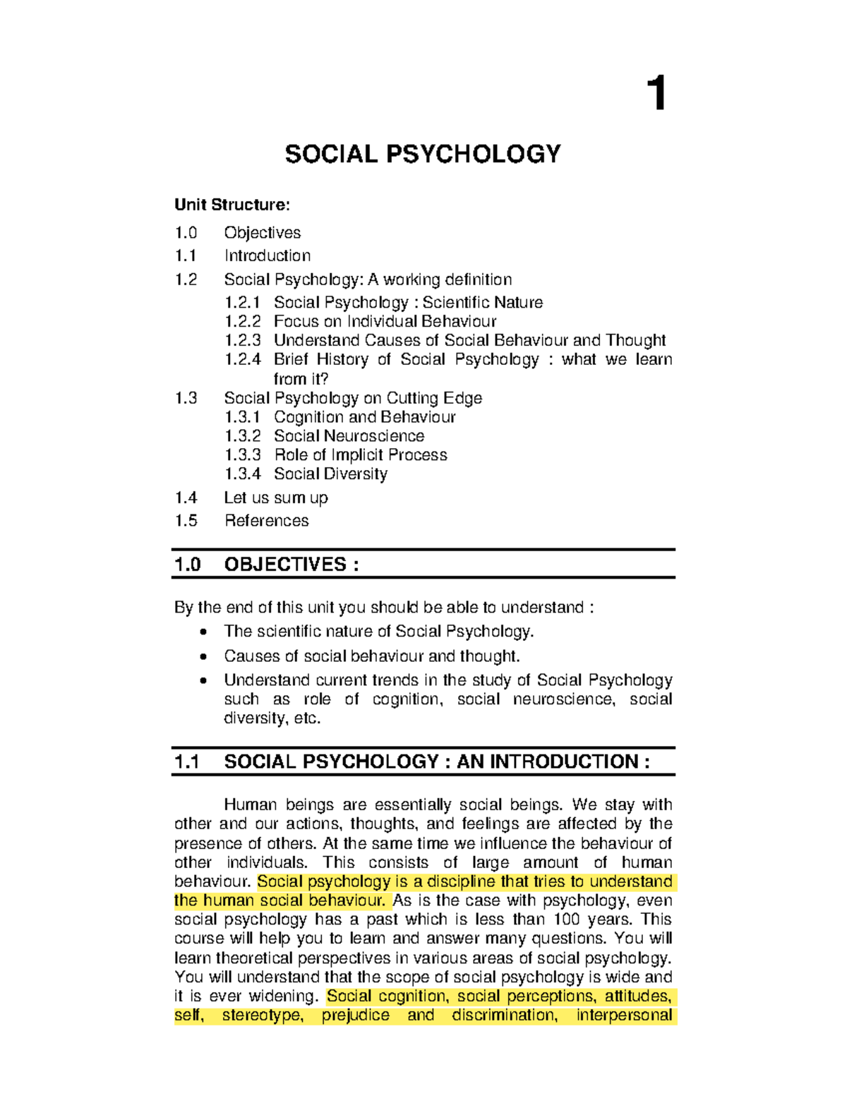 Module 1 - social psych - SOCIAL PSYCHOLOGY Unit Structure: 1 ...