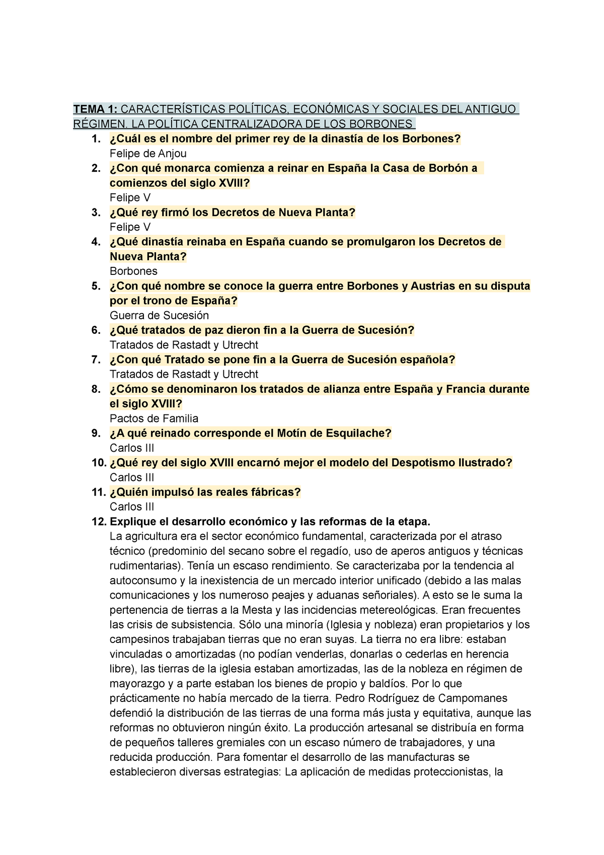 Preguntas Cortas   TEMA 1: CARACTERÍSTICAS POLÍTICAS, ECONÓMICAS Y