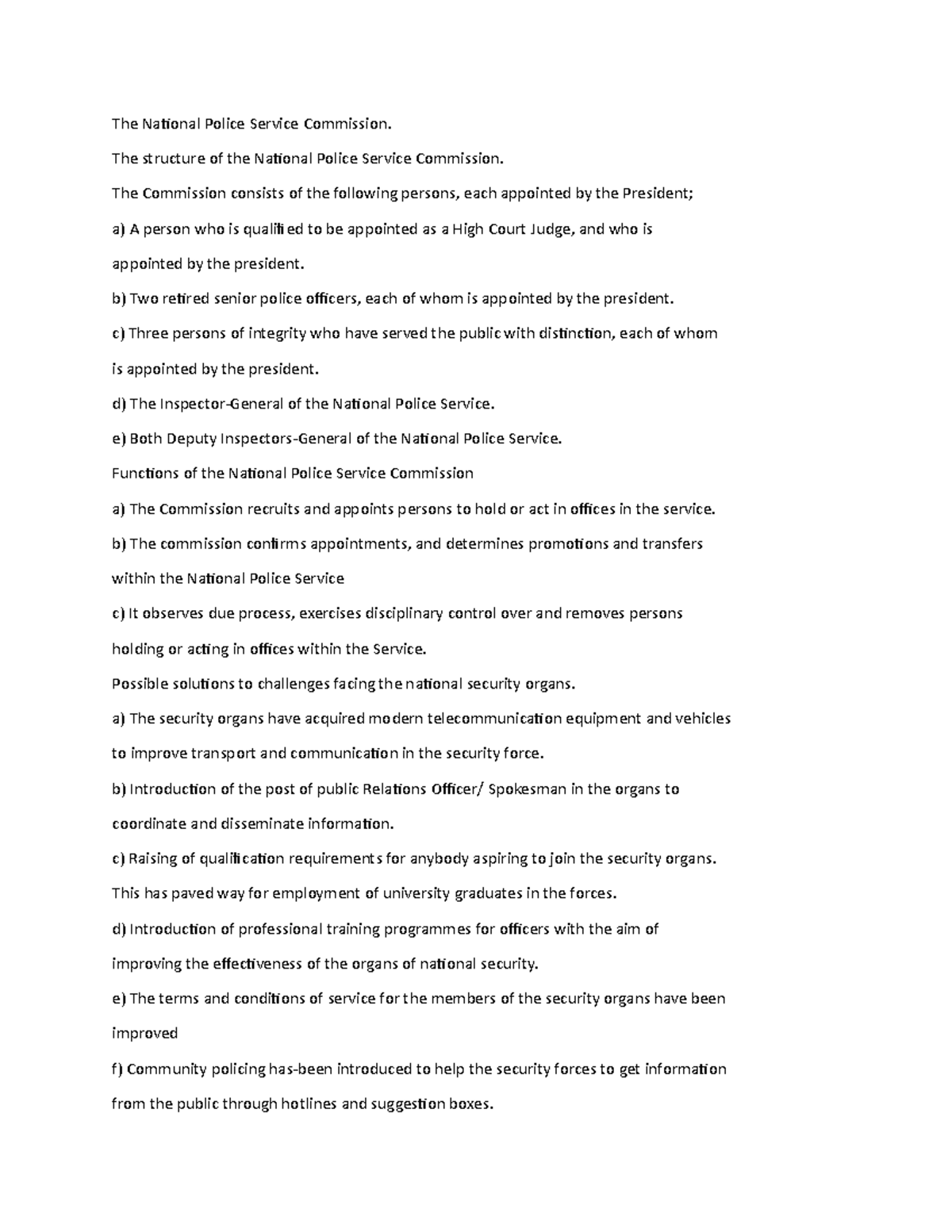 Notes 44 - The National Police Service Commission. The structure of the ...