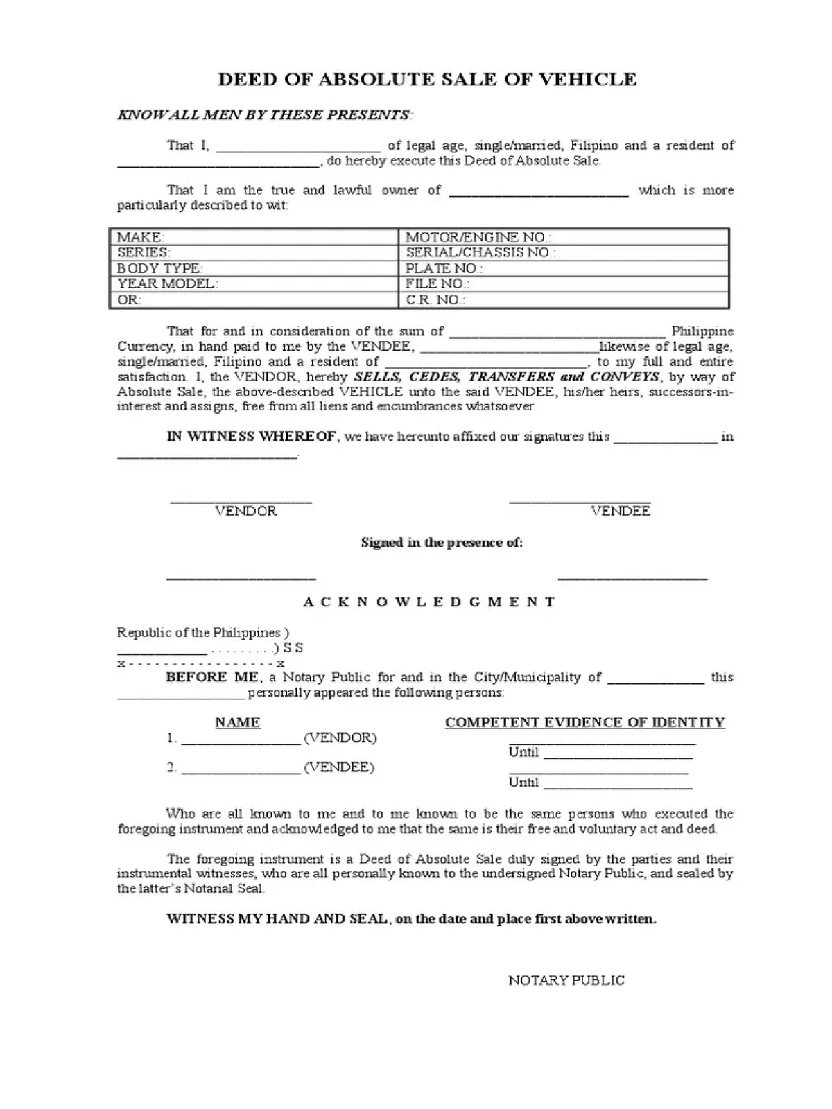 Deed of Sale Sample - Philippine History - Studocu