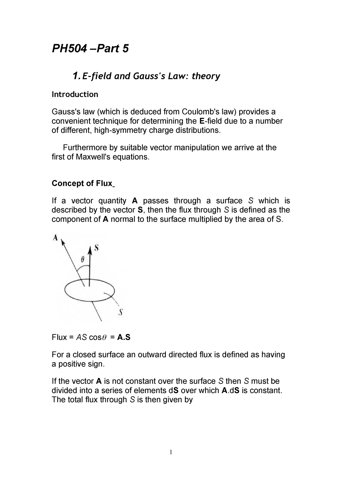 Lecture Notes Lecture Part 5 E Field And Gauss S Law Theory Studocu