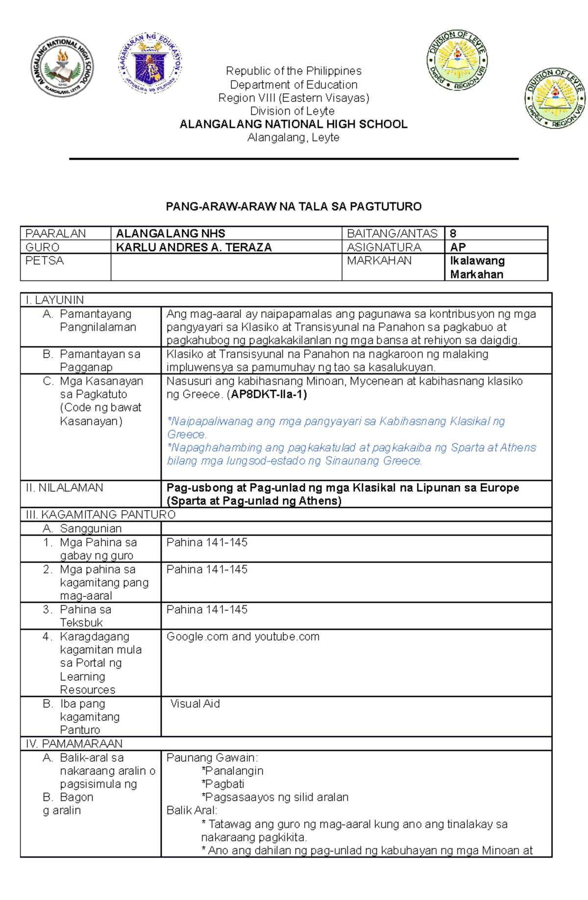 Lesson PLAN 2nd quarter 2 Bsed Social Studies Studocu