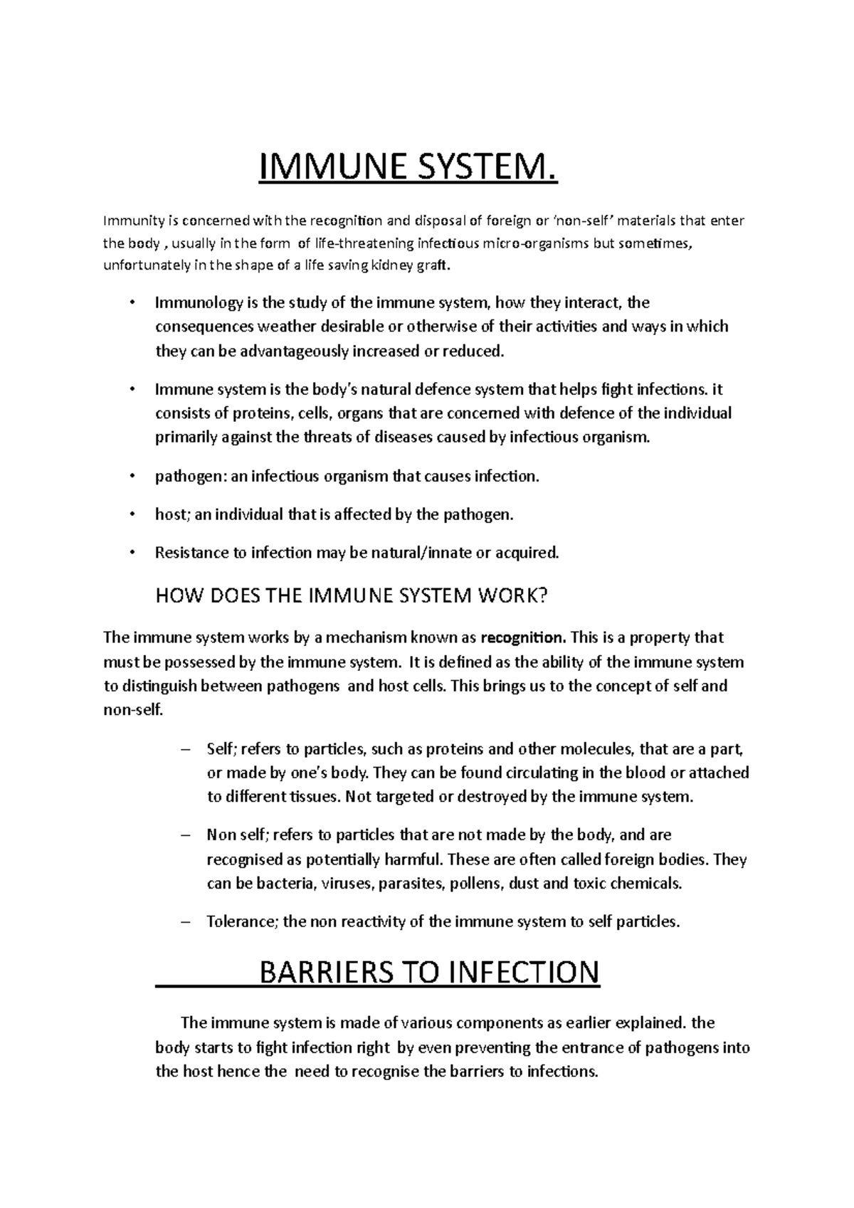 Immune System WORD - Lecture notes 1 - IMMUNE SYSTEM. Immunity is ...