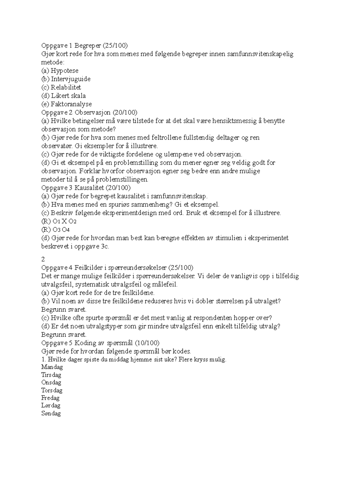 Oppgave 1 Begreper - Eksamen 2010 - Oppgave 1 Begreper (25/100) Gjør ...
