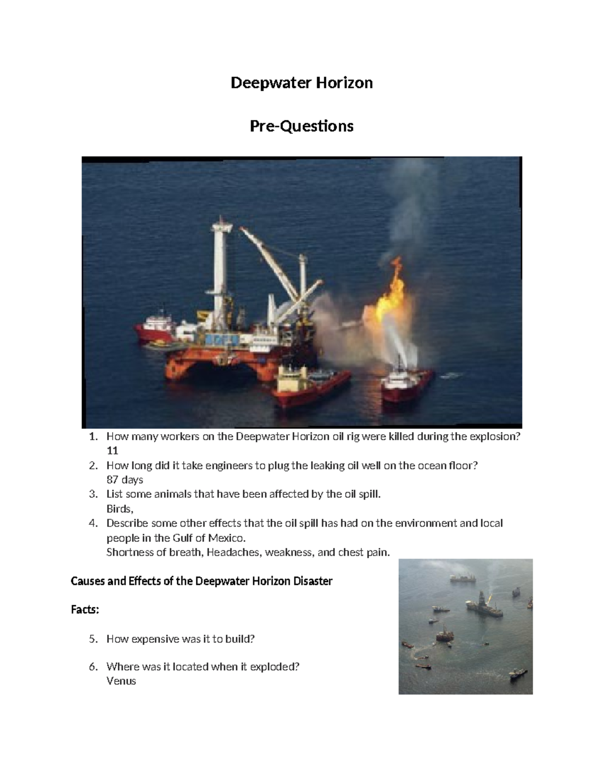 Deep Water Horizon Questions Deepwater Horizon PreQuestions 1. How