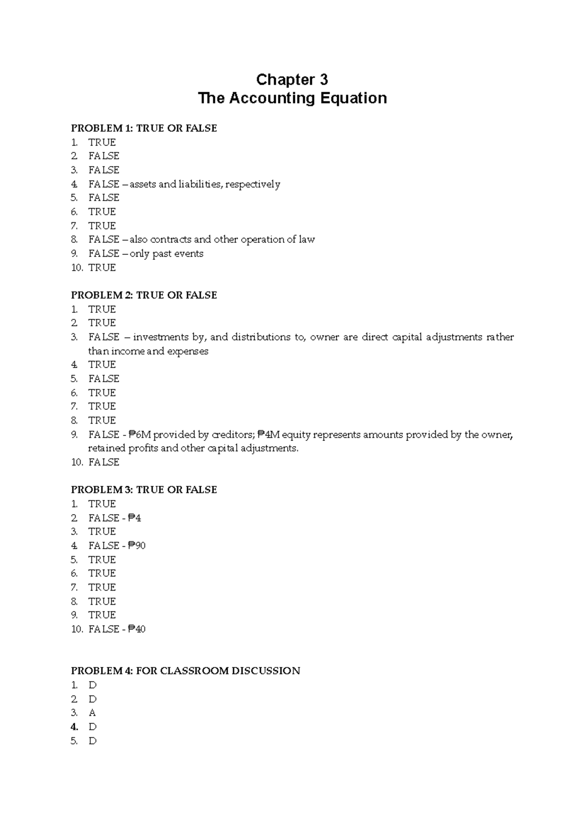 Chapter 3 - aaaaaaa - Chapter 3 The Accounting Equation PROBLEM 1: TRUE ...