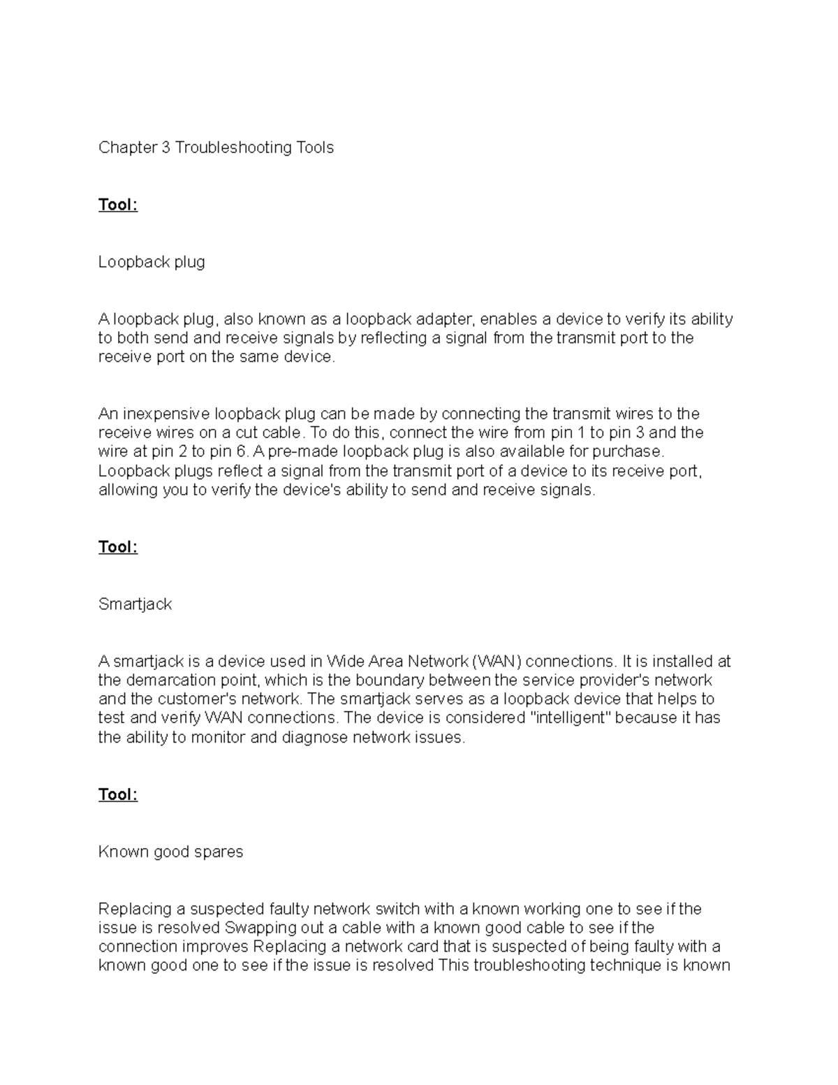Chapter 3 Tools - Chapter 3 Troubleshooting Tools Tool: Loopback plug A ...