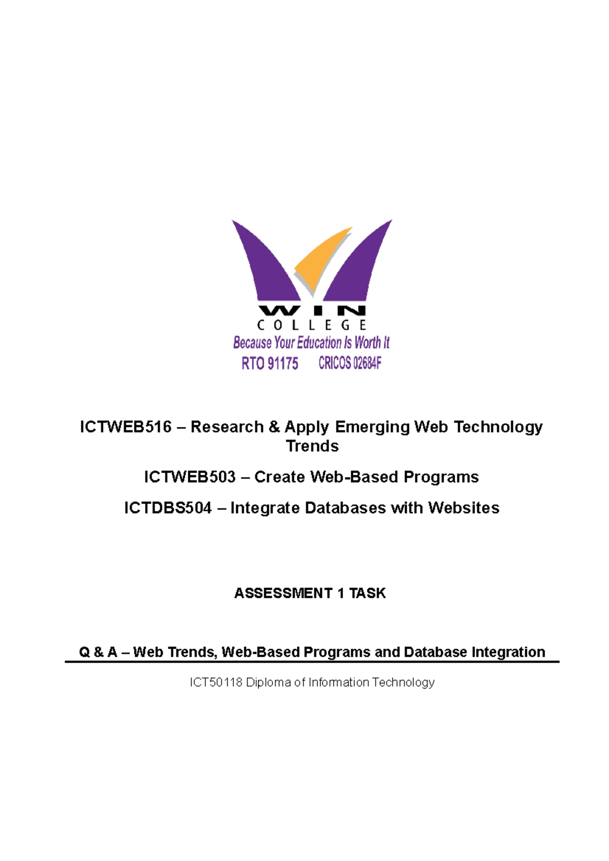 Trends, create web-based Programs, Intergrate Database A1 2010 20 v01-1 ...