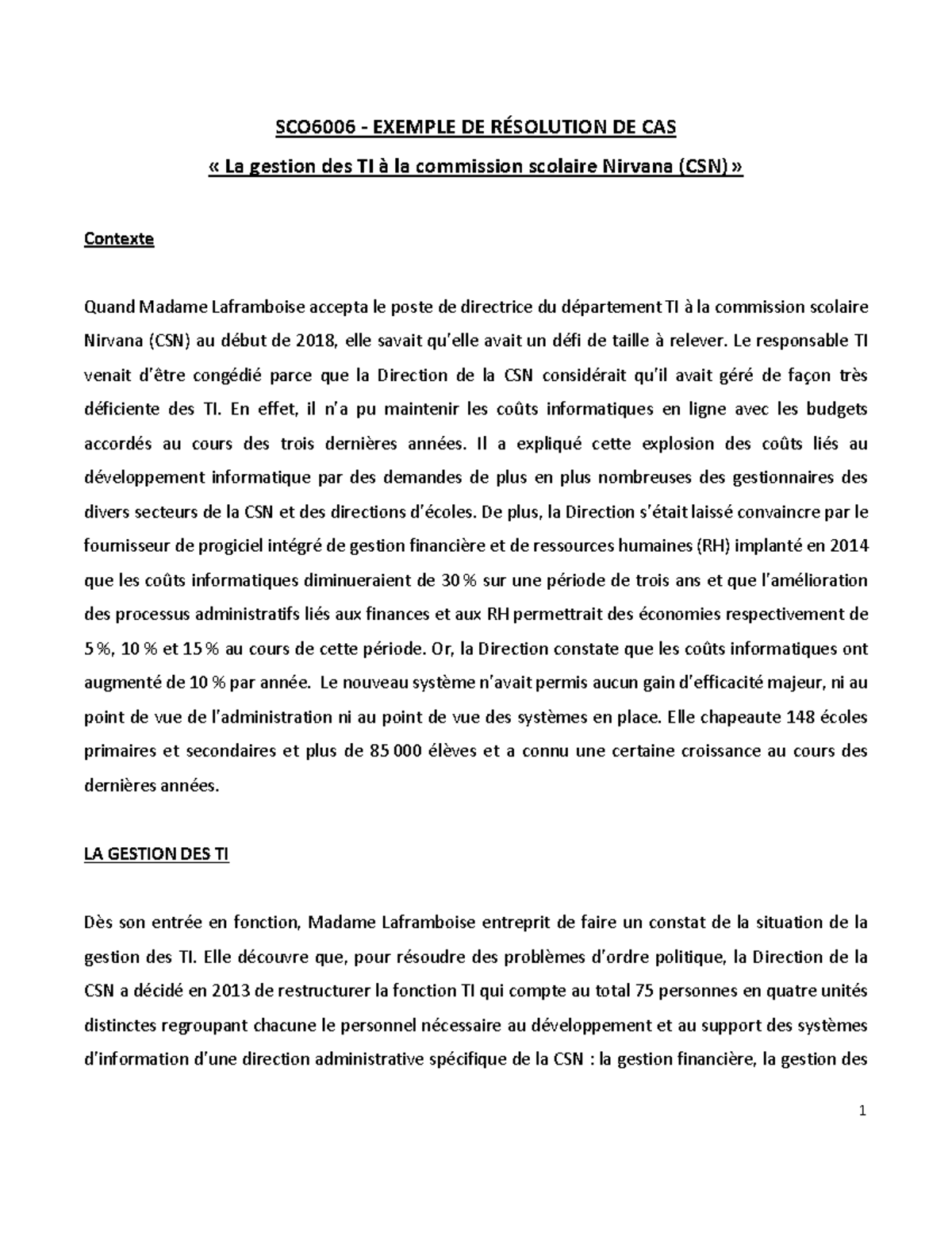 Exemple resolution cas seance 2 - 1 SCO6006 - EXEMPLE DE RÉSOLUTION DE ...