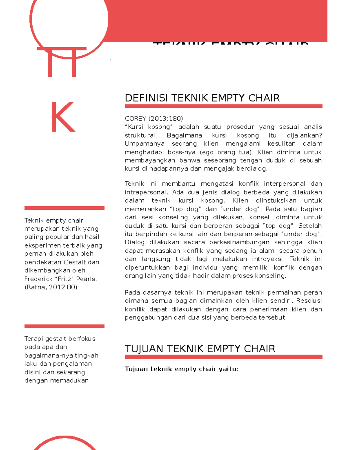 Teknik Konseling - Teknik Kursi Kosong (empty chair) - TT K Teknik