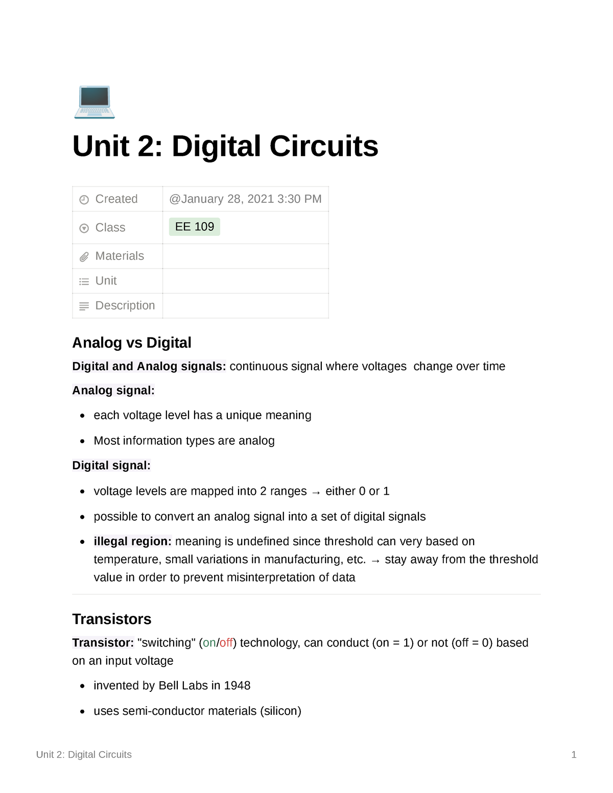 Unit 2: Digital Circuits - © Unit 2: Digital Circuits Created Class EE ...