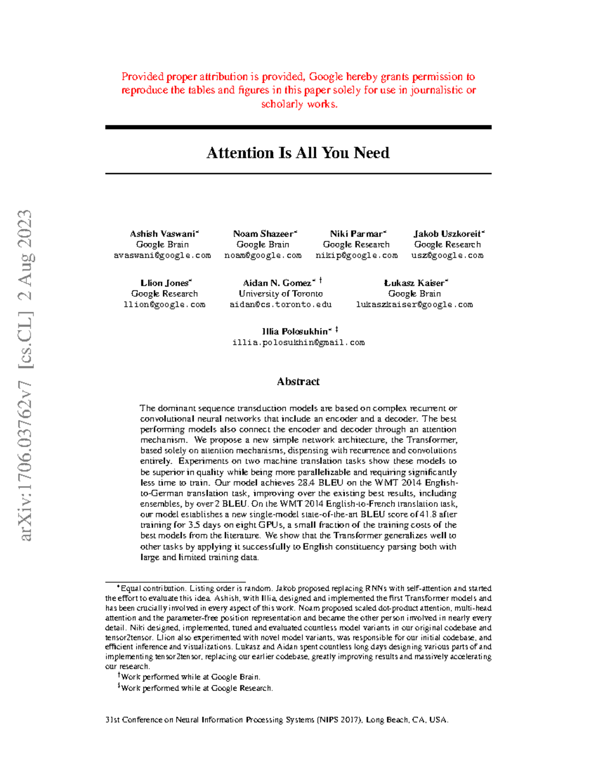 Original Transformers Paper - Provided proper attribution is provided ...