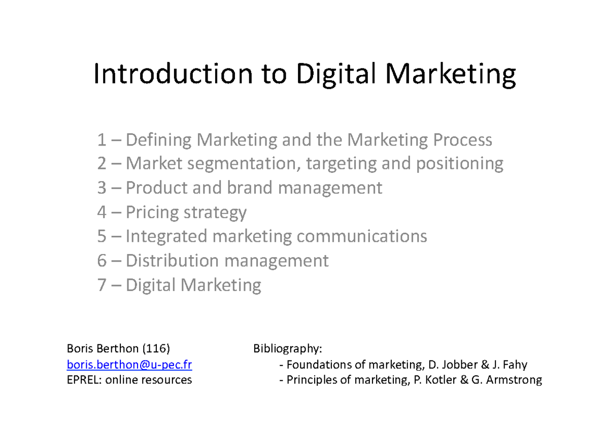 1. Introduction to Digital Marketing Jobber & J. Fahy Principles of