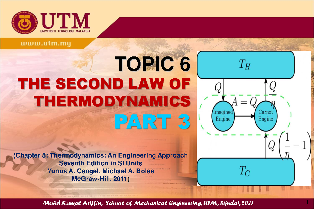 Topic 6-Second Law-Part3 - TOPIC 6 THE SECOND LAW OF THERMODYNAMICS ...