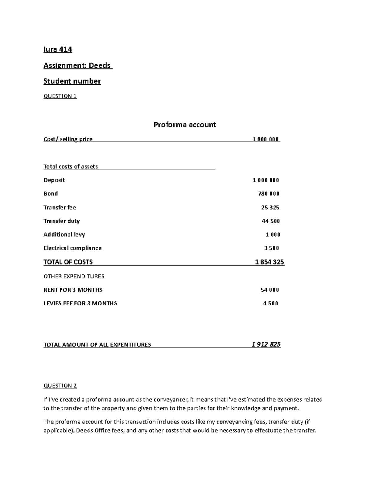 Iura 414 Deeeds - good - Iura 414 Assignment; Deeds Student number ...