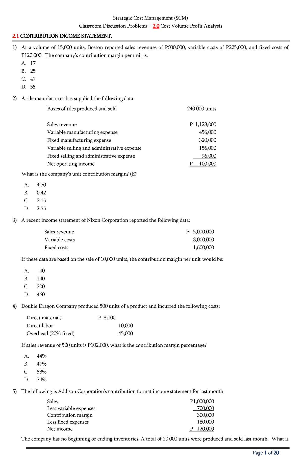 Stracoma 03 HO CVP-Analysis - Page 1 Of 20 Strategic Cost Management ...