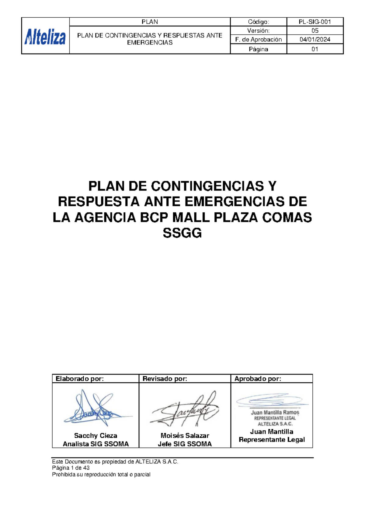 PLAN DE Contingencias Y Respuesta ANTE Emergencias DE Agencia BCP ...