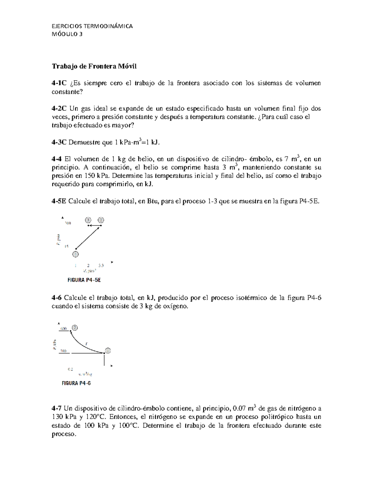 Taller 3 Ejercicios TermodinÁmica MÓdulo 3 Trabajo De Frontera Móvil