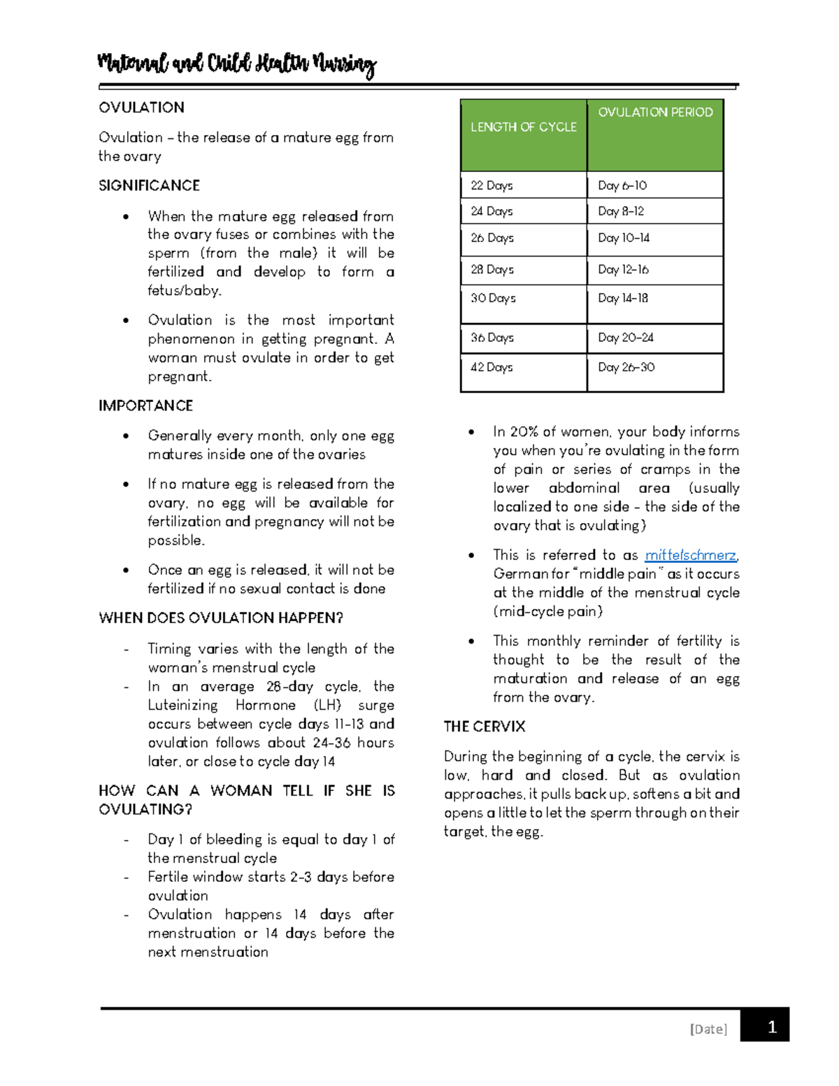 MCHN Notes Ovulation PDF - Maternal and Child Health Nursing [Date] 1 ...