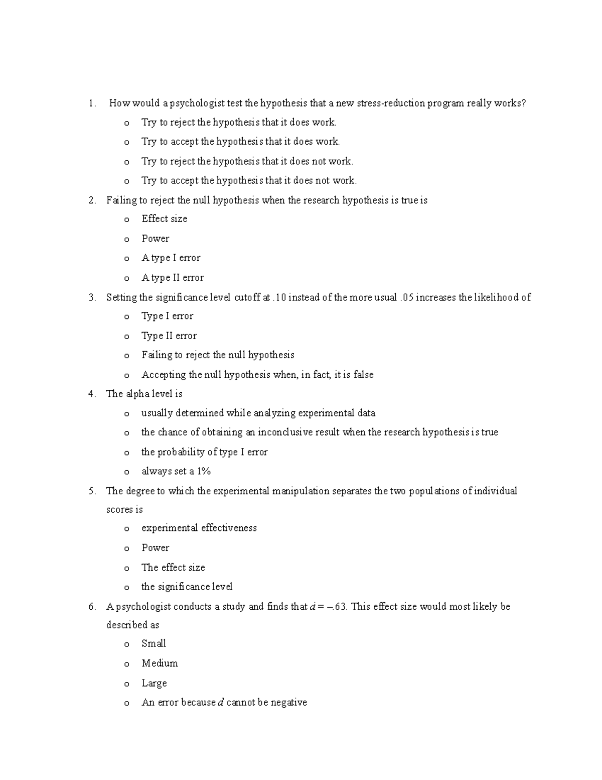 PSY 770 Stats Midterm Mock Exam Unanswered - PSY 770 - Studocu