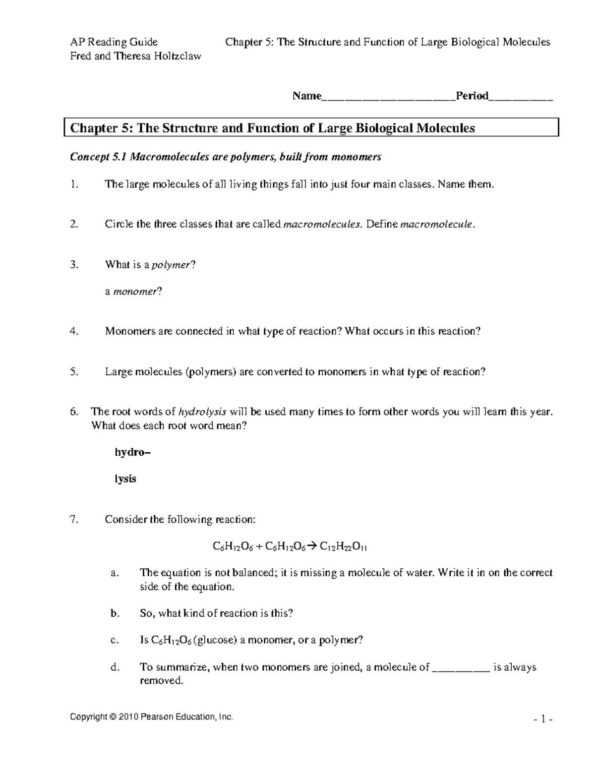 Chapter 5 Guided Reading - Fred and Theresa Holtzclaw Copyright © 2010 ...