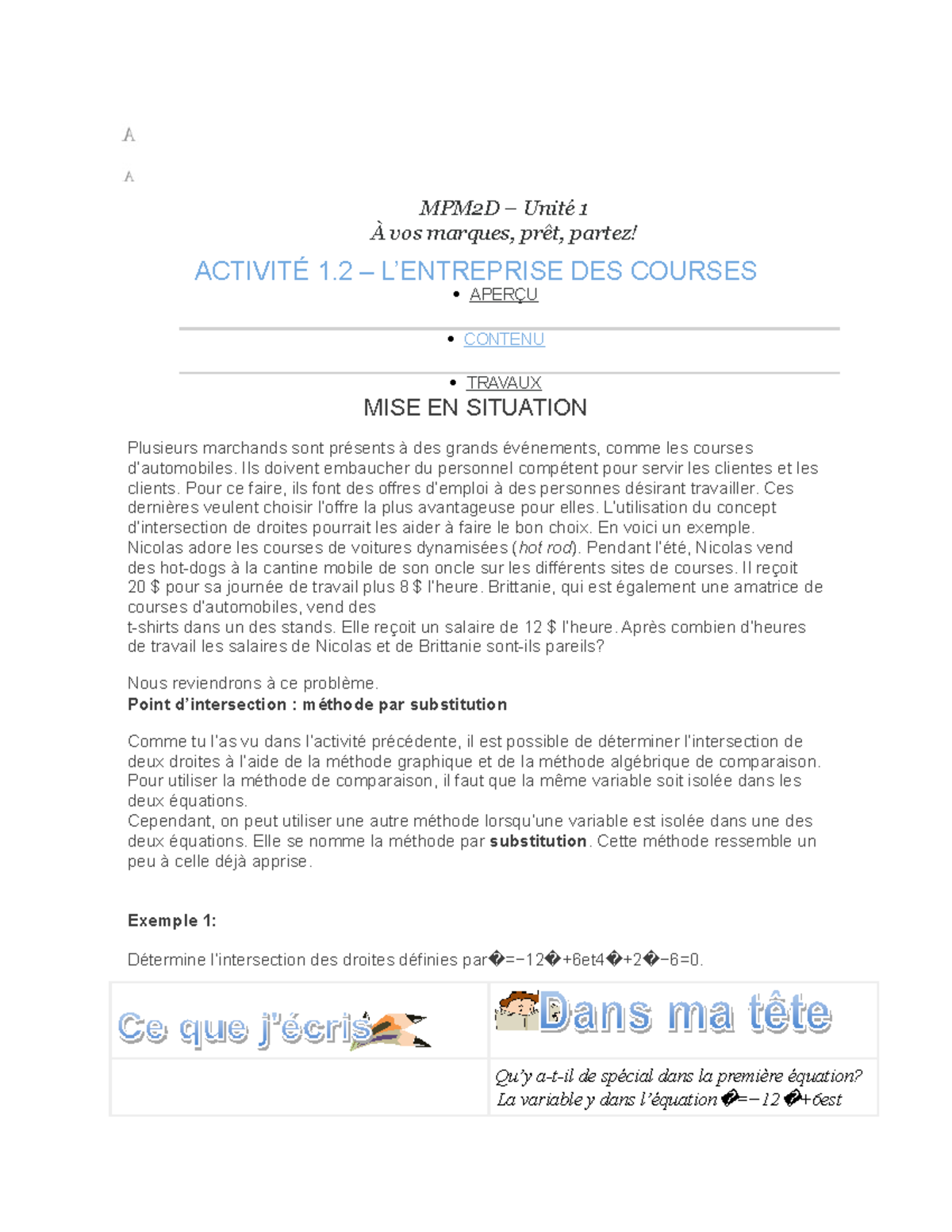 Activite 2 - practice - MPM2D – Unité 1 À vos marques, prêt, partez ...