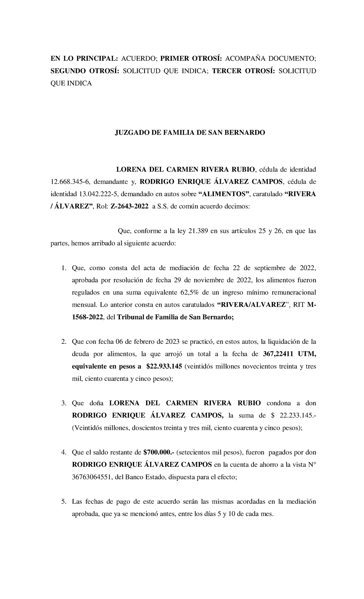 Acuerdo Rivera Con Alvarez En Lo Principal Acuerdo Primer OtrosÍ AcompaÑa Documento 5657