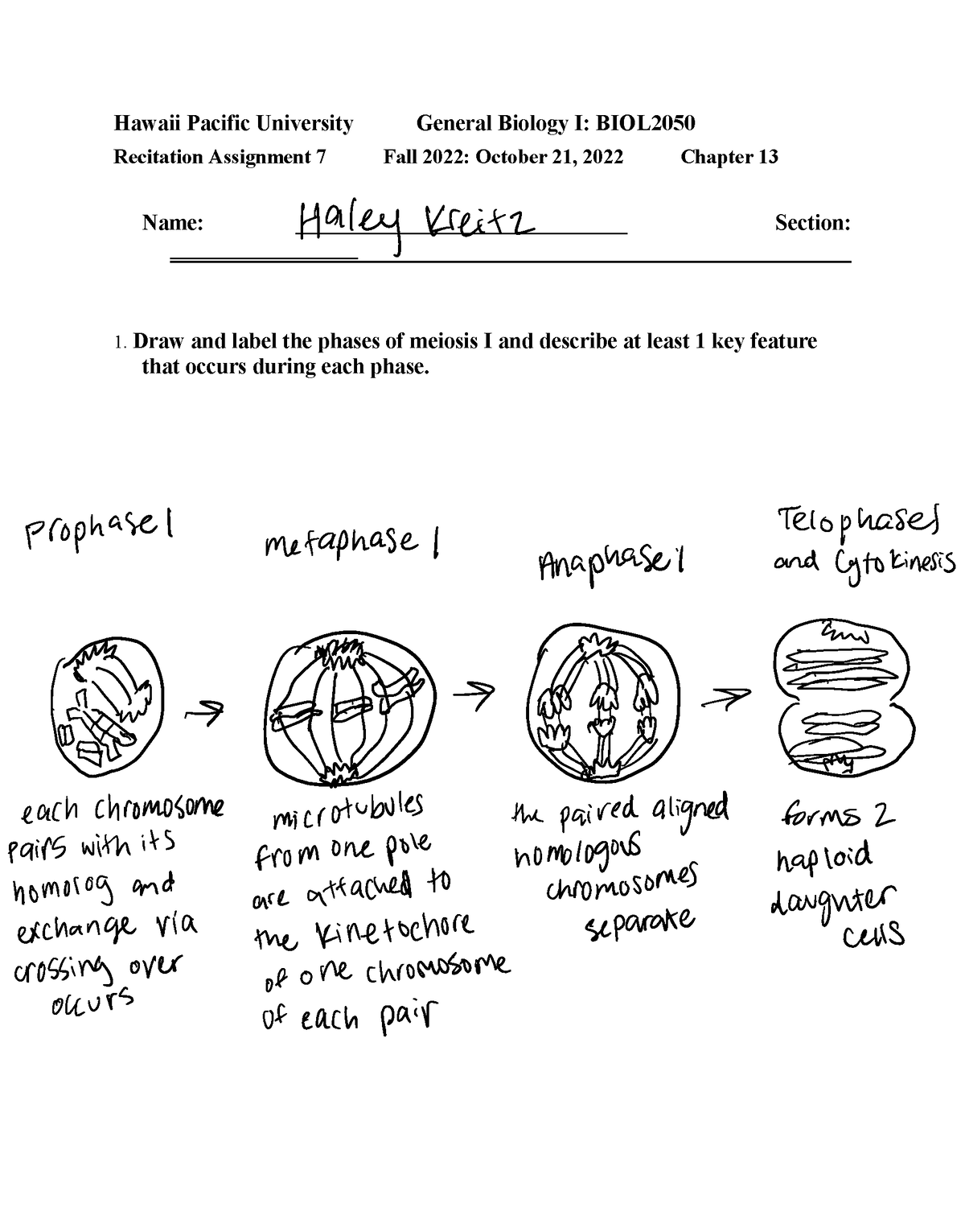 Recitation Assignment 7 - Hawaii Pacific University General Biology I ...