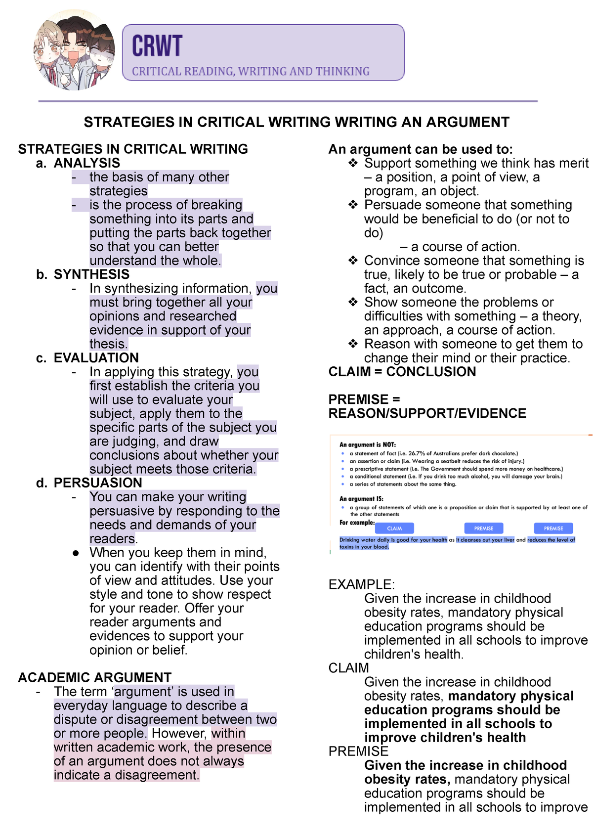 strategies in critical writing synthesis