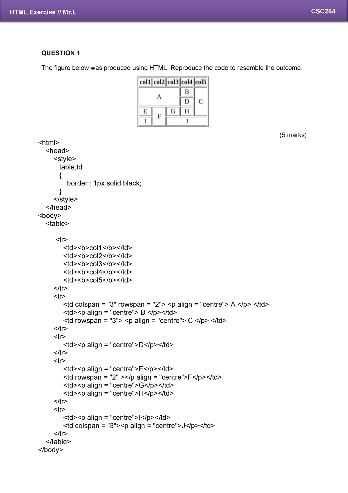 Exercise Html May(2020) Converted - HTML Exercise // Mr CSC QUESTION 1 ...