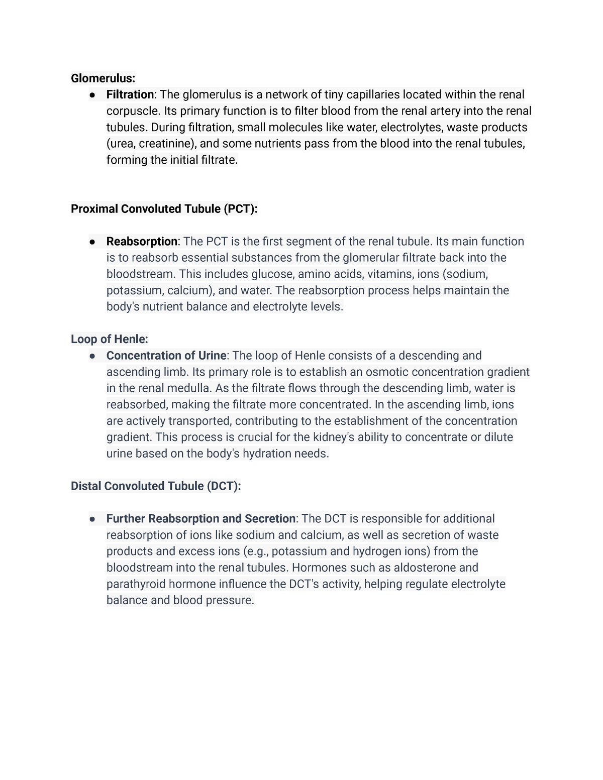 GPLD - NOTES - Glomerulus: Filtration: The glomerulus is a network of ...