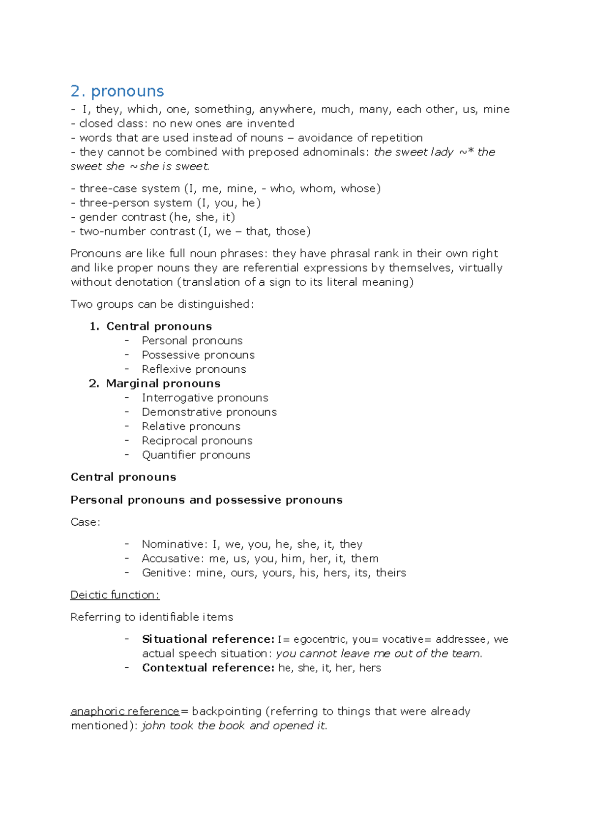 2 Pronouns Summary 2 Pronouns I They Which One Something Anywhere Much Many Each Studocu