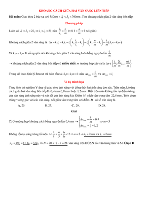 Khoảng Cách Giữa 2 Vân Sáng Liên Tiếp: Công Thức, Ứng Dụng và Bài Tập Thực Hành