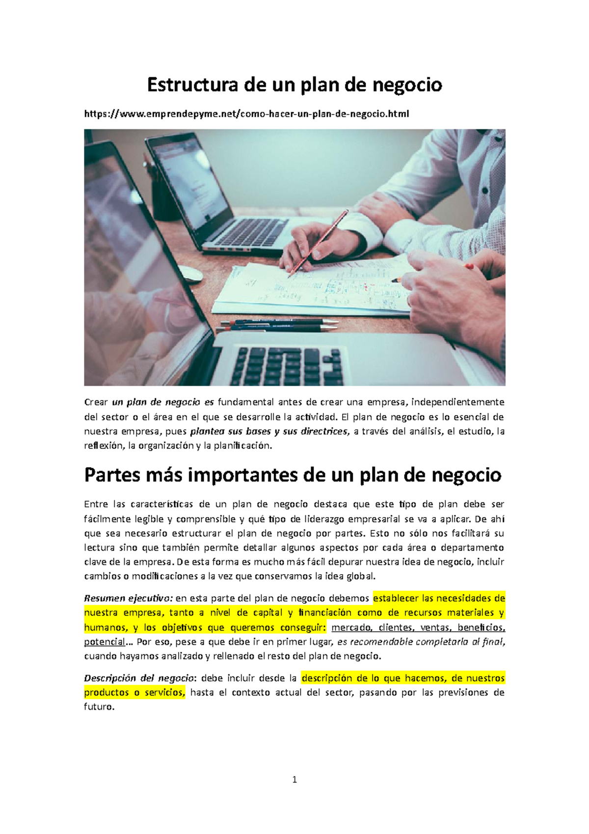 2. Estructura de un plan de negocio - Estructura de un plan de negocio ...