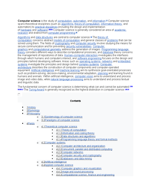 Cs 2 - notes - computer science, the study of computers and computing ...