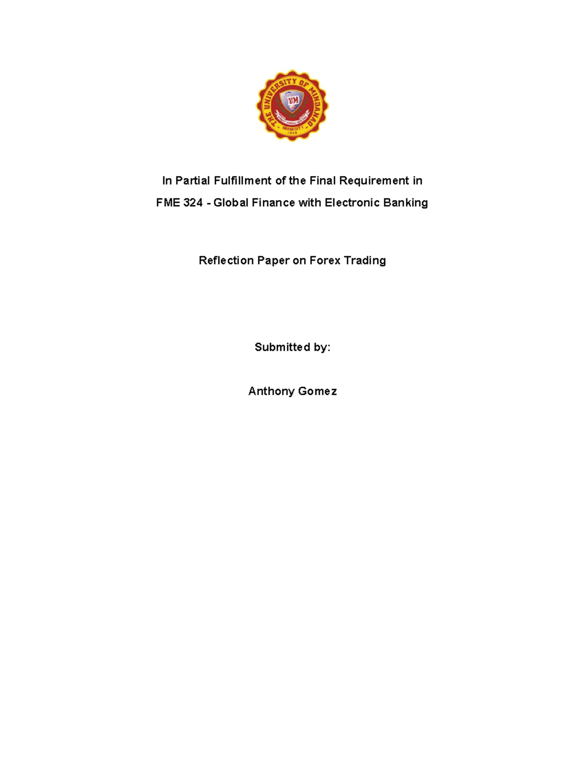 FME 324 - reflection - no more - In Partial Fulfillment of the Final ...