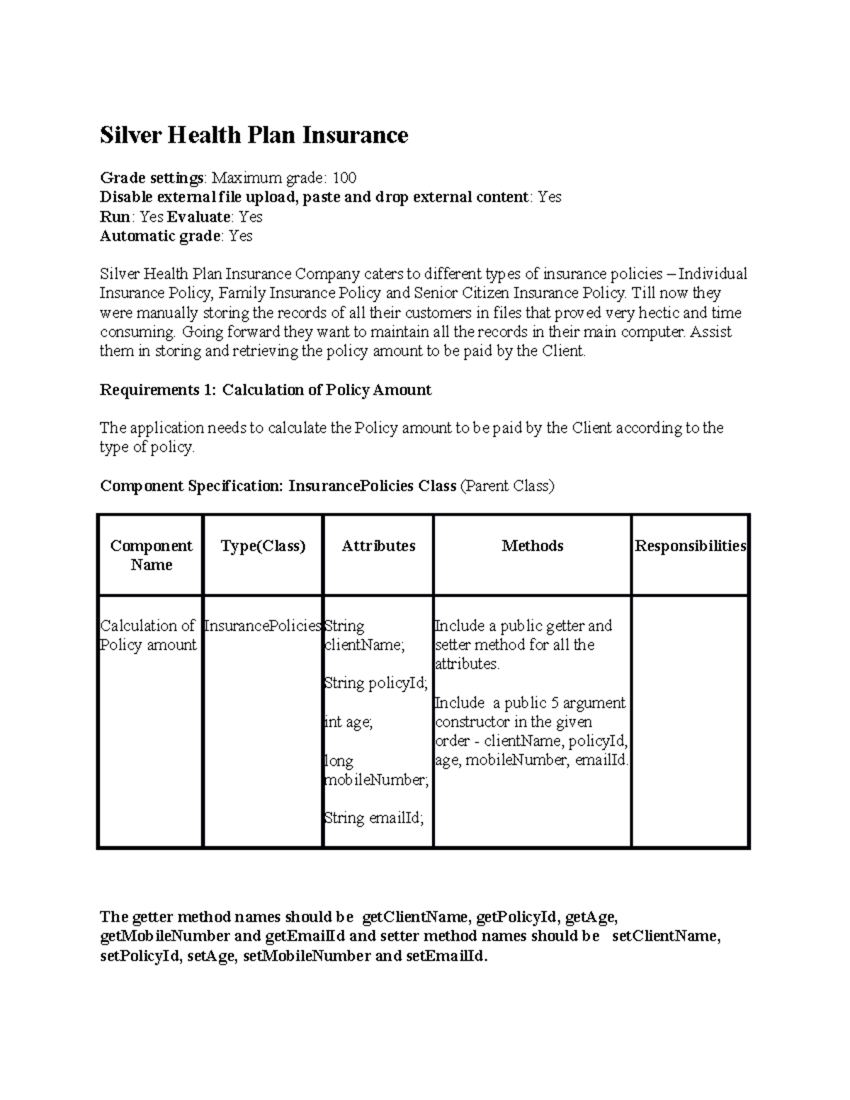 Silver Health Plan Insurance java code Silver Health Plan Insurance