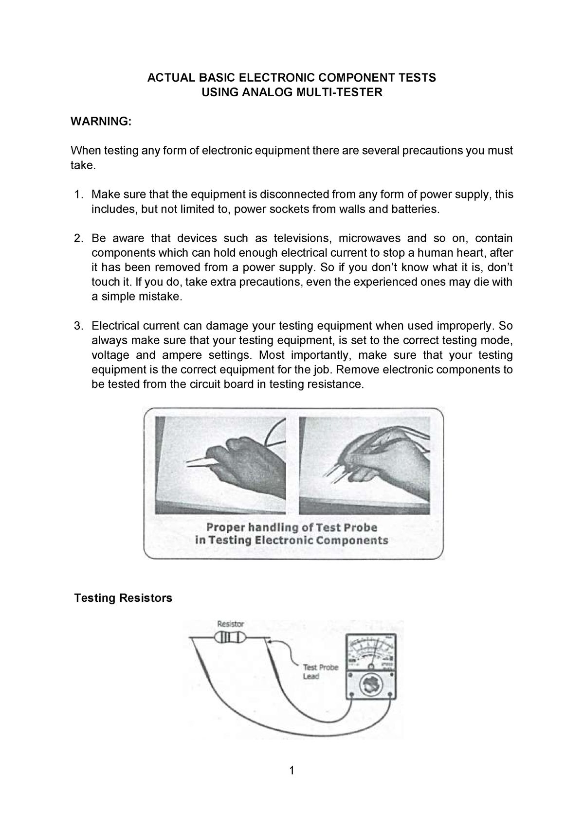 Actual Basic Electronic Component Tests - ACTUAL BASIC ELECTRONIC ...