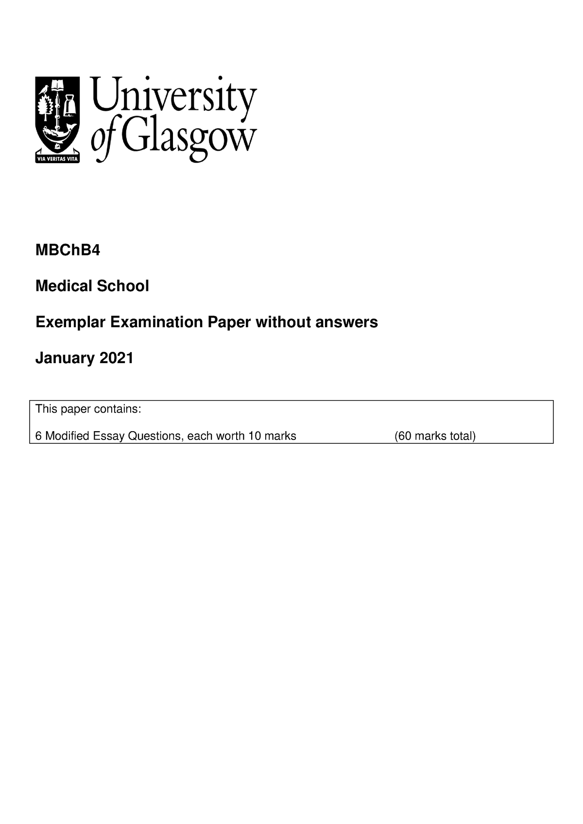 MBCh B 4 Exemplar Paper - MEQ Practice - MBChB Medical School Exemplar ...