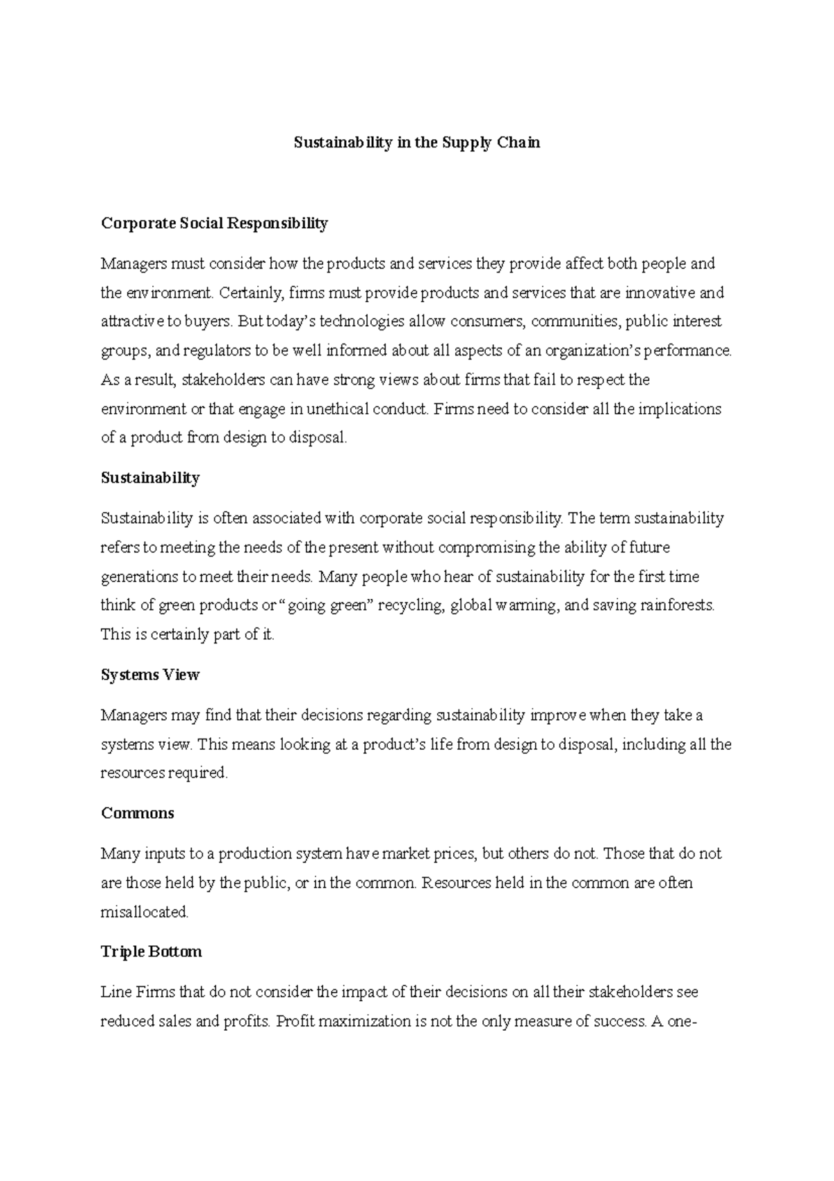 Sustainability in the Supply Chain Sustainability in the Supply Chain