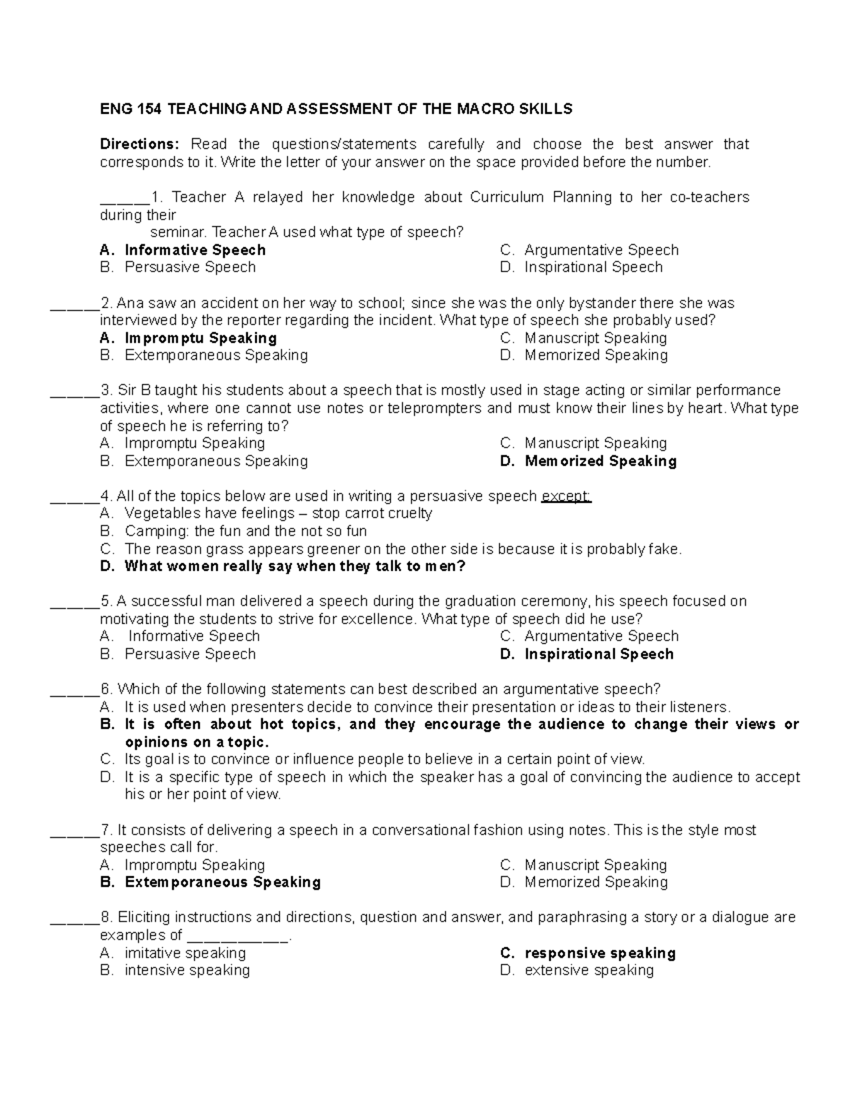 ENG 154 Teaching AND Assessment OF THE Macro Skills - ENG 154 TEACHING ...