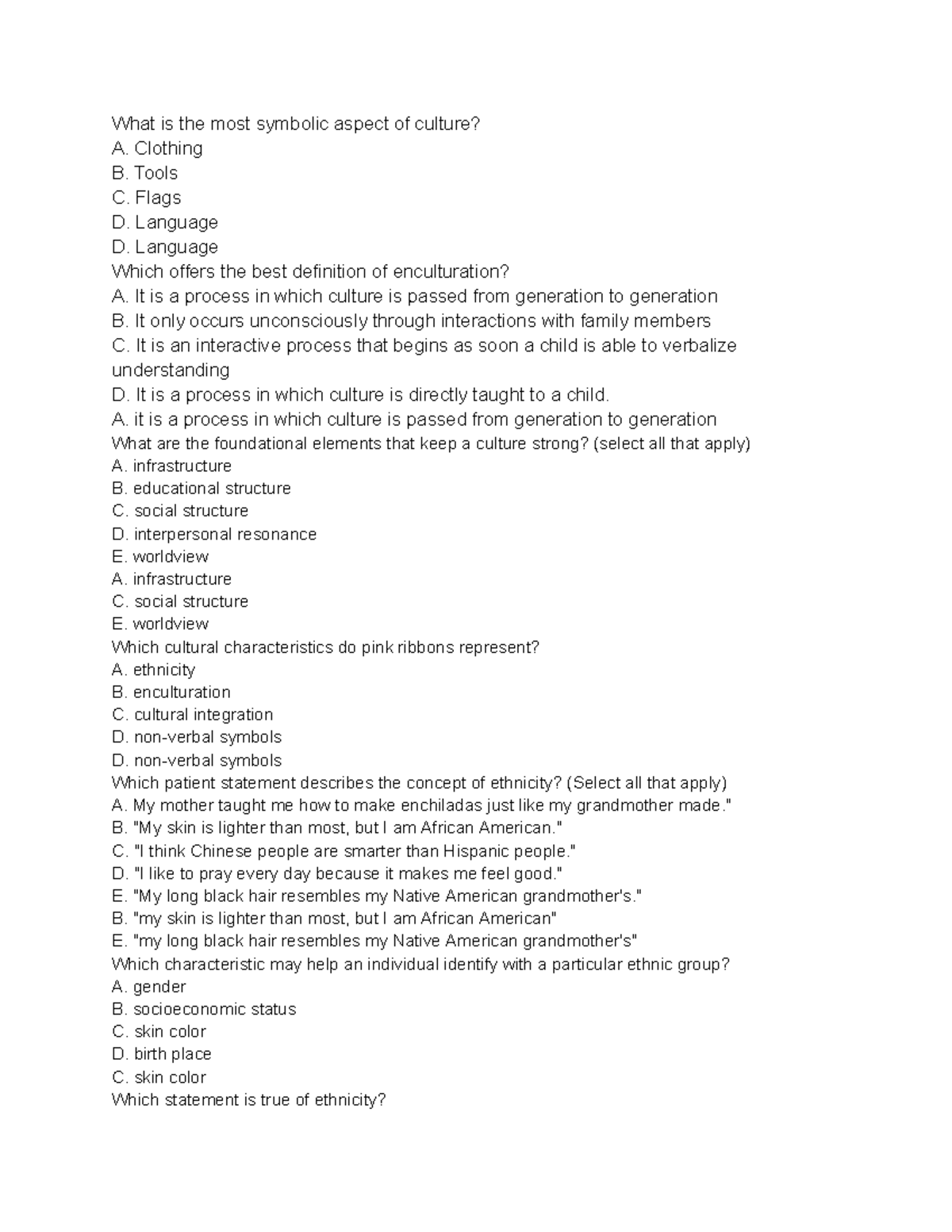 What is the most symbolic aspect of culture Clothing B. Tools C