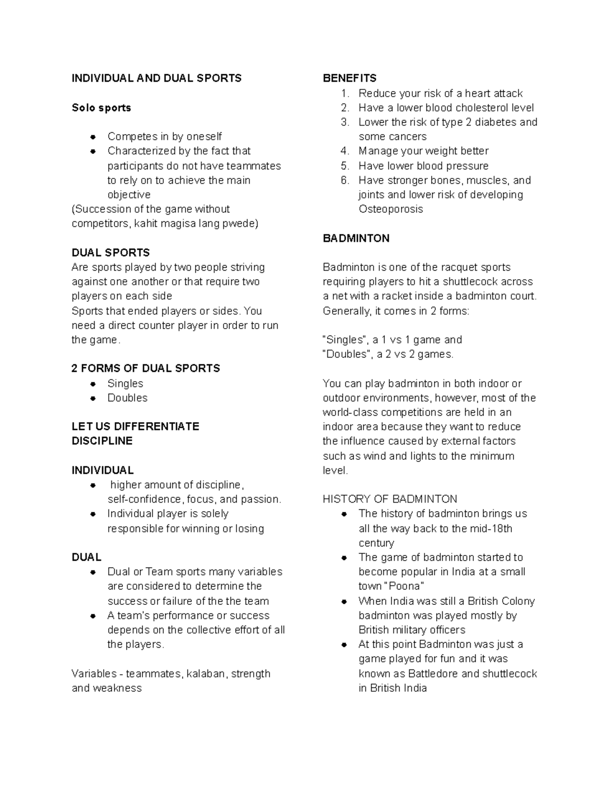 Individual AND DUAL Sports INDIVIDUAL AND DUAL SPORTS Solo sports