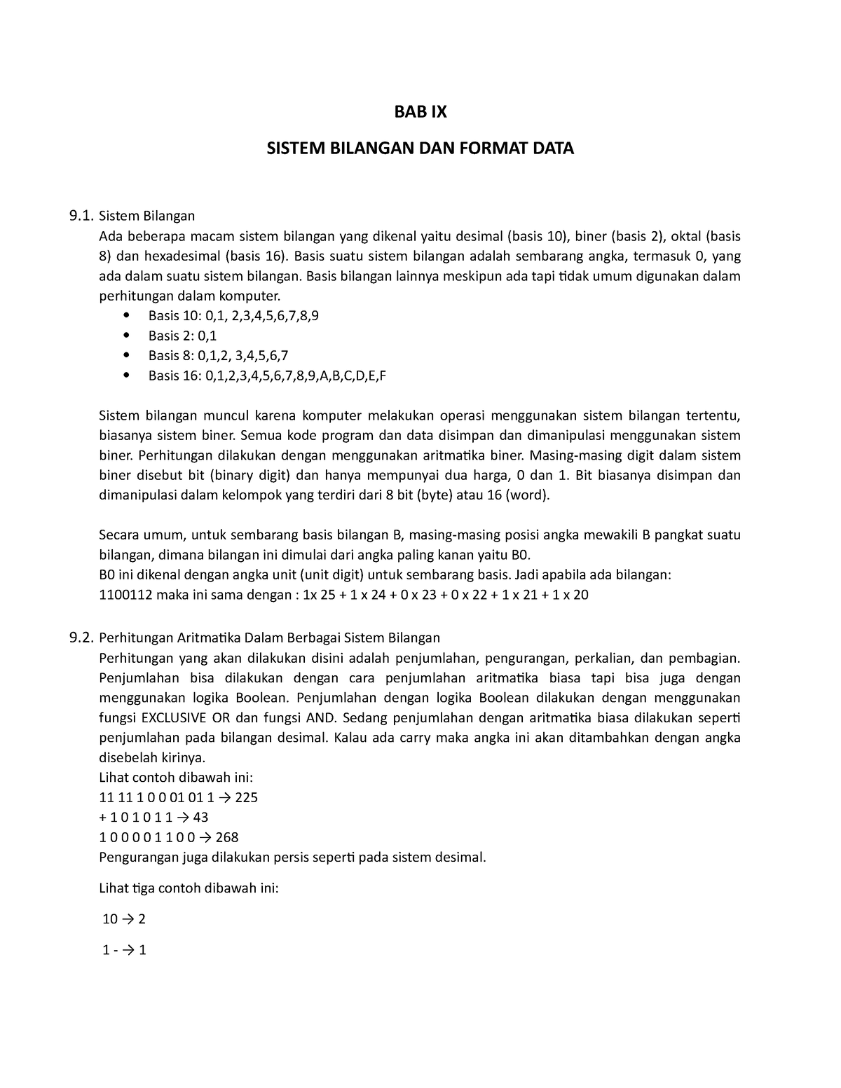 Bab 9 Sistem Bilangan - BAB IX SISTEM BILANGAN DAN FORMAT DATA 9 ...