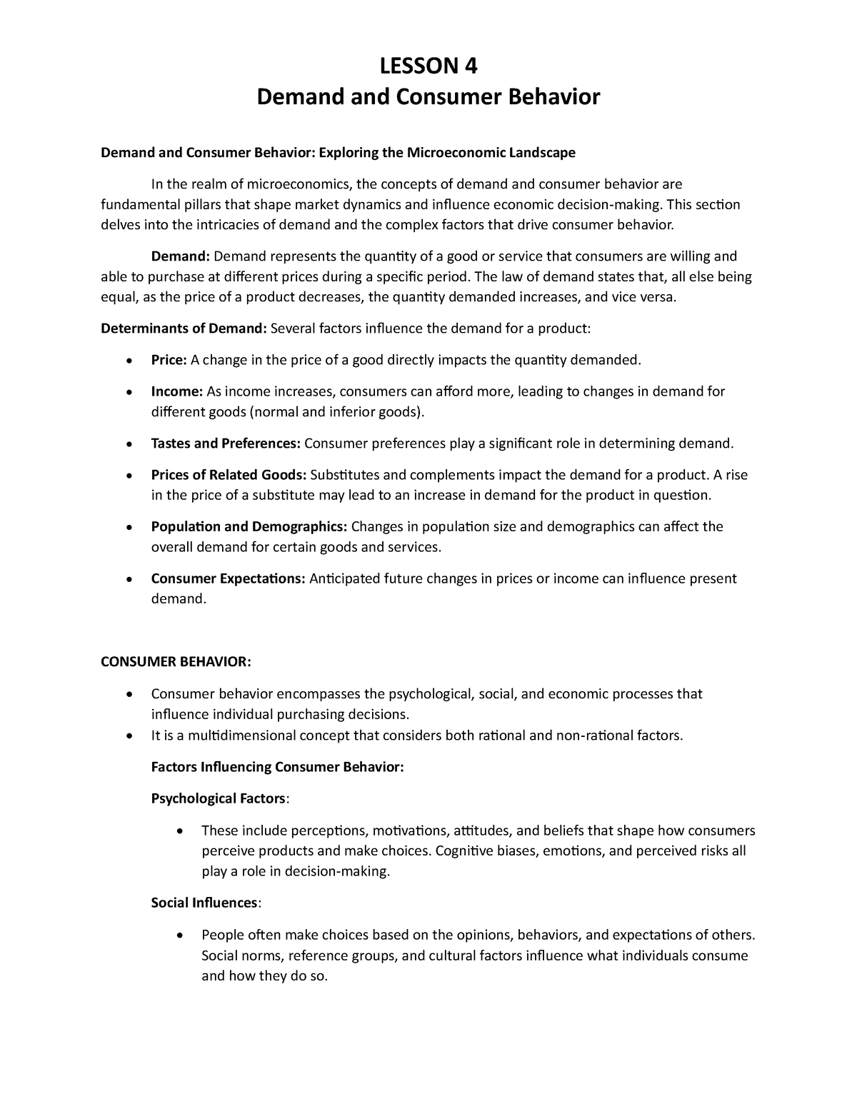 Lesson 4 Demand And Consumer Behavior 1 - Demand And Consumer Behavior ...