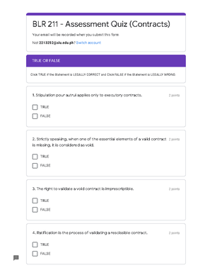 6 BLR 211 Assessment Quiz Contracts - Q26 to Q 2 points a. The defense ...
