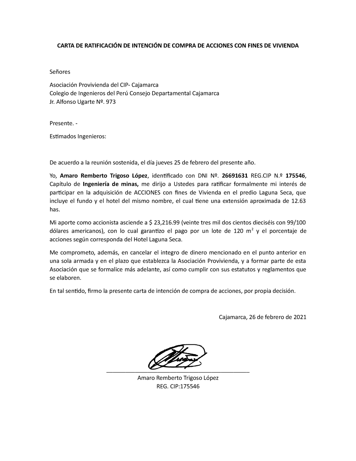 Modelo De Carta De Ratificación Compra De Acciones[ 17] Carta De