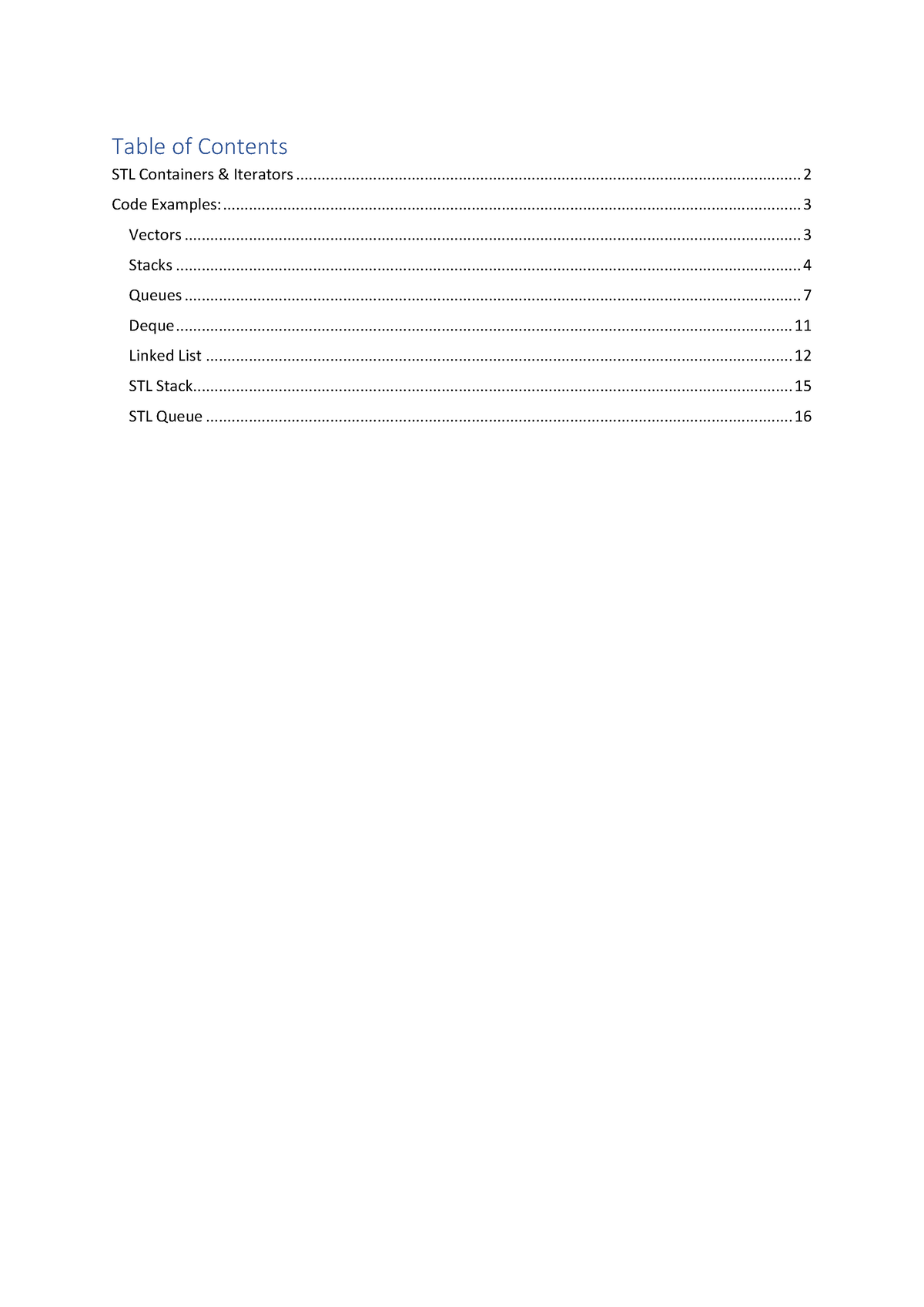 PROG Exam Notes(cont - Summary Programming C++ - Table of Contents STL ...