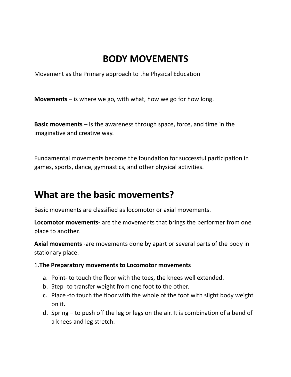 Body- Movements-1 - Body Movements Pe Lesson - Body Movements Movement 