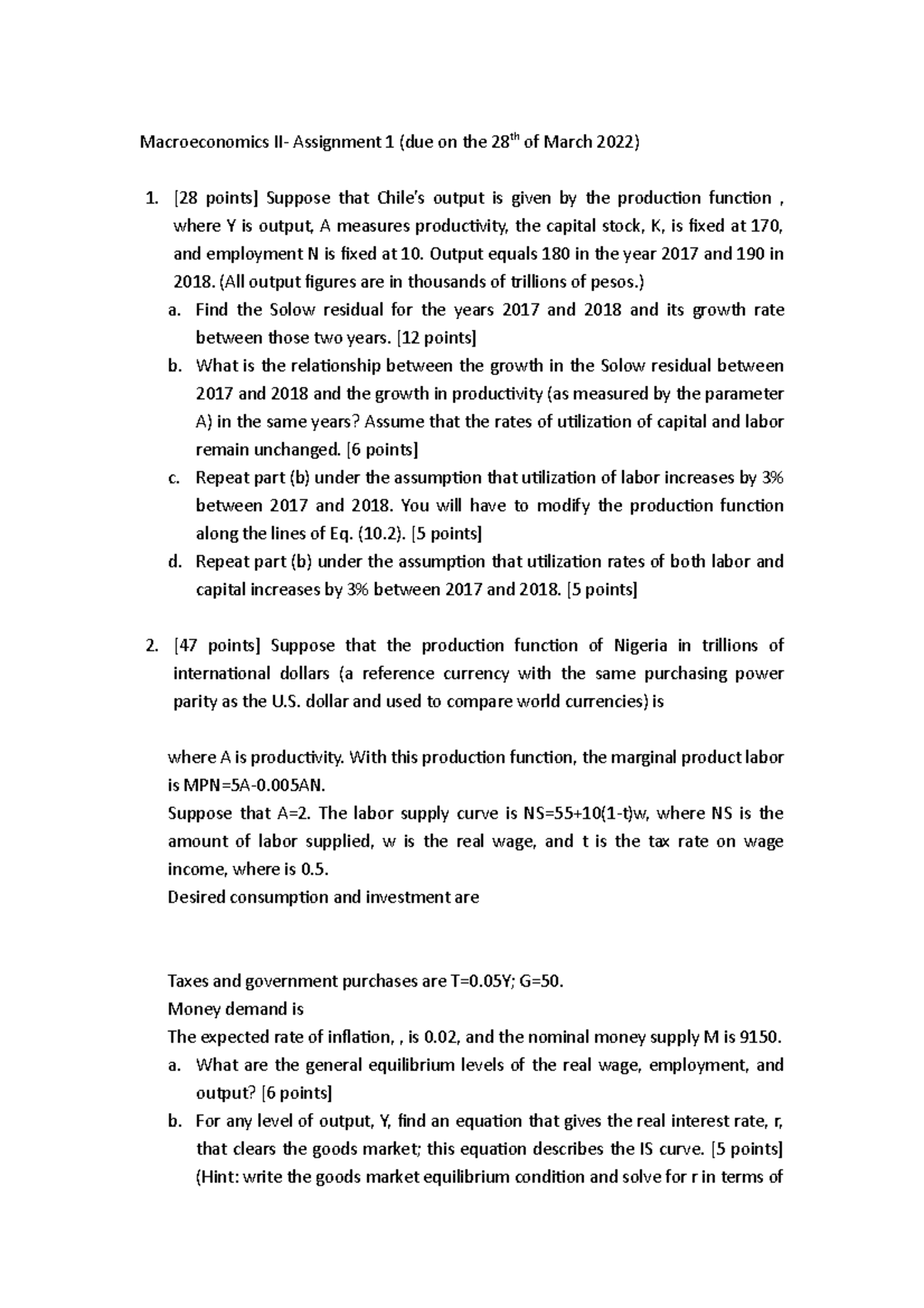 Macroeconomic two Assignment one - macroeconomics - Studocu